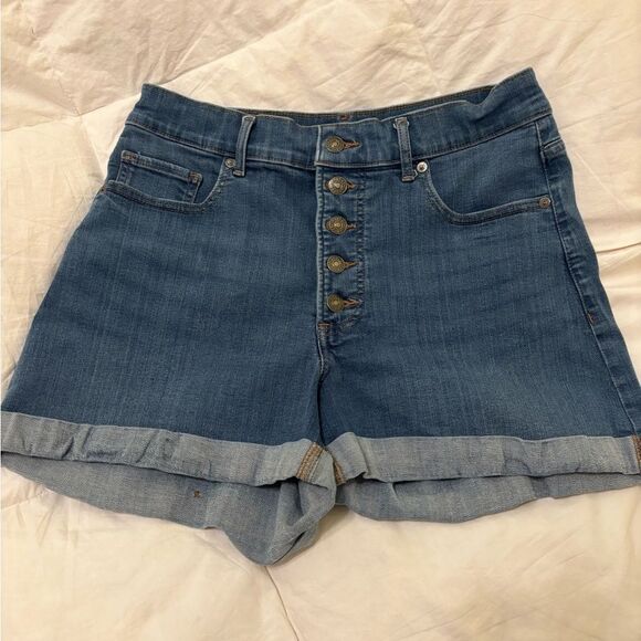 Express Blue Jean Shorts with Button Detail - Picture 1 of 3